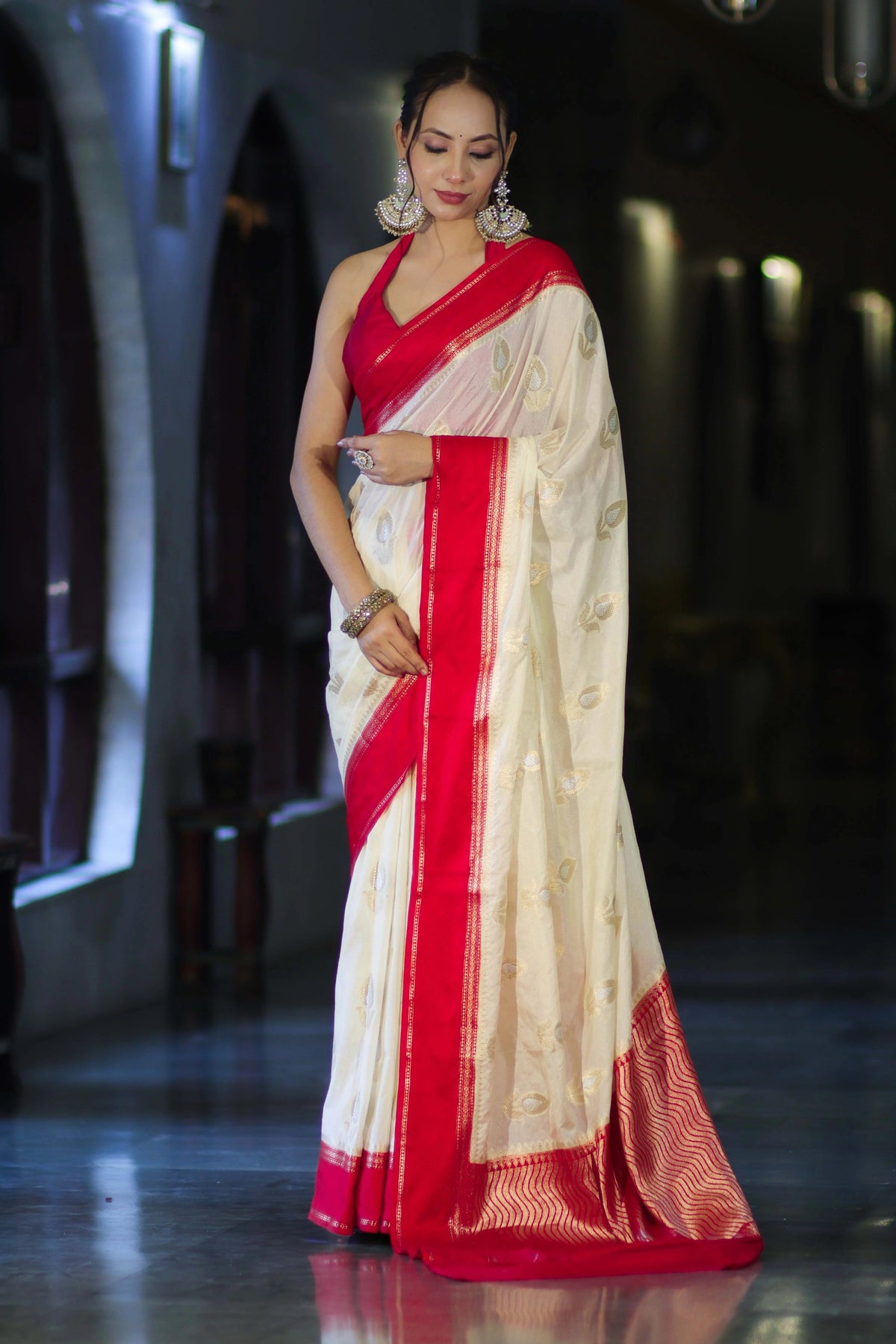 Banarasi Handloom Silk Saree with Rich Contrast Border & Zari Butti