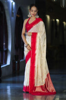 Banarasi Handloom Silk Saree with Rich Contrast Border & Zari Butti