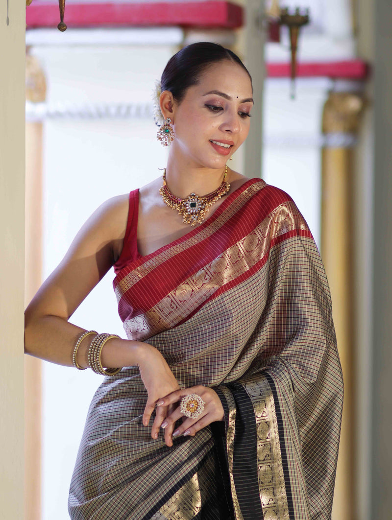 Banarasi Semi-Silk Zari Checks Saree