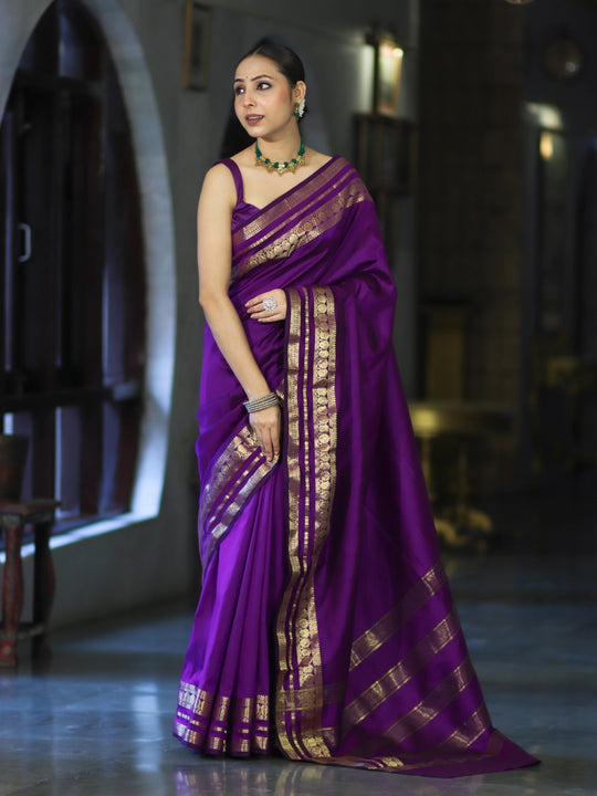 Banarasi Handloom Semi Silk Saree with Intricate Zari Border