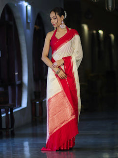 Banarasi Handloom Silk Saree with Rich Contrast Border & Zari Butti