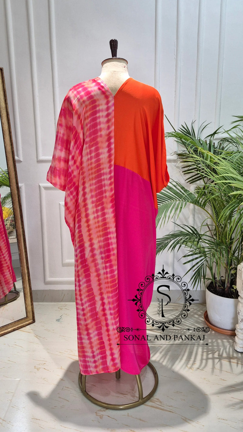 Sunset Bloom Designer Modal Satin Kaftan