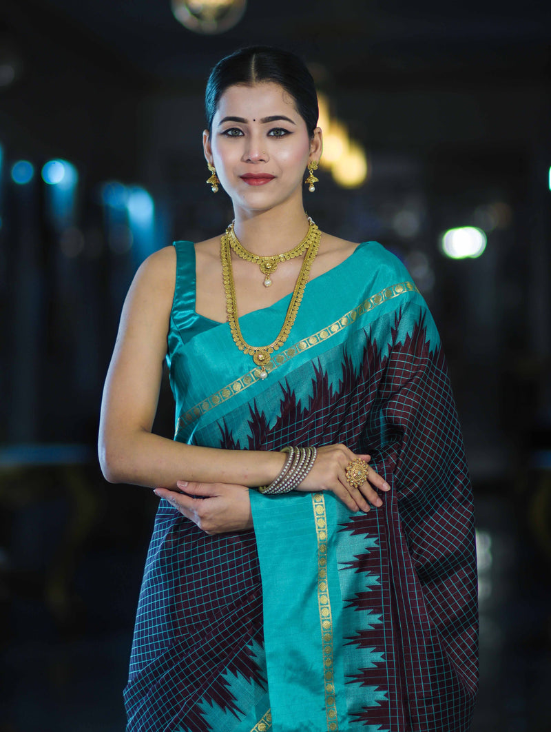 Banarsi Maroon Ikat Patterned Silk Saree