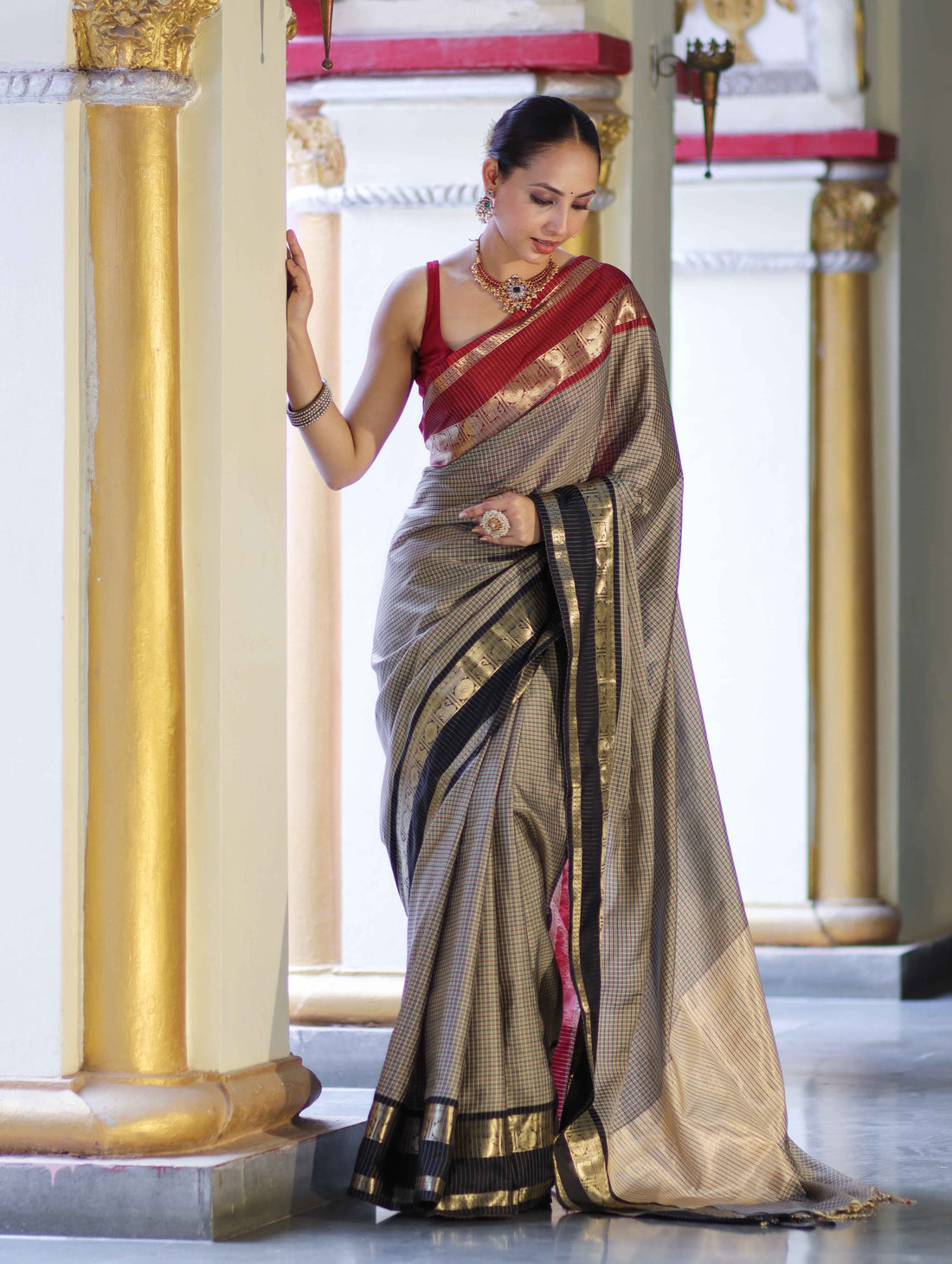 Banarasi Semi-Silk Zari Checks Saree