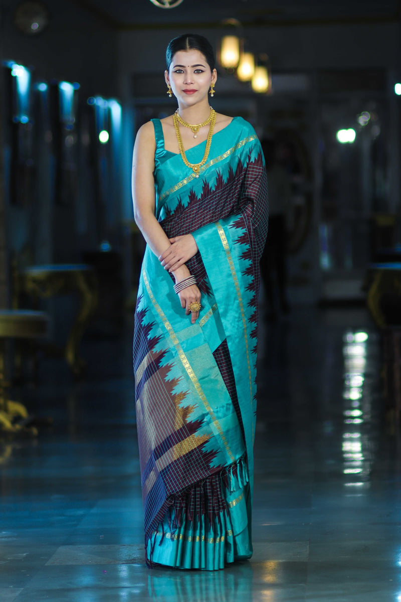 Banarsi Maroon Ikat Patterned Silk Saree