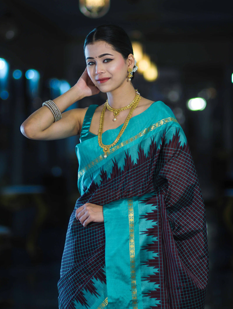 Banarsi Maroon Ikat Patterned Silk Saree