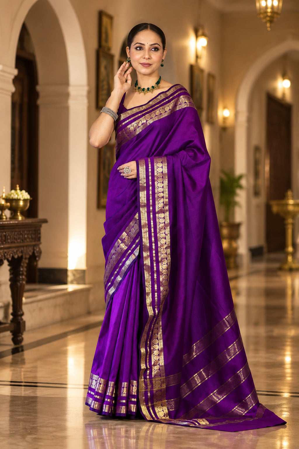 Banarasi Handloom Semi Silk Saree with Intricate Zari Border