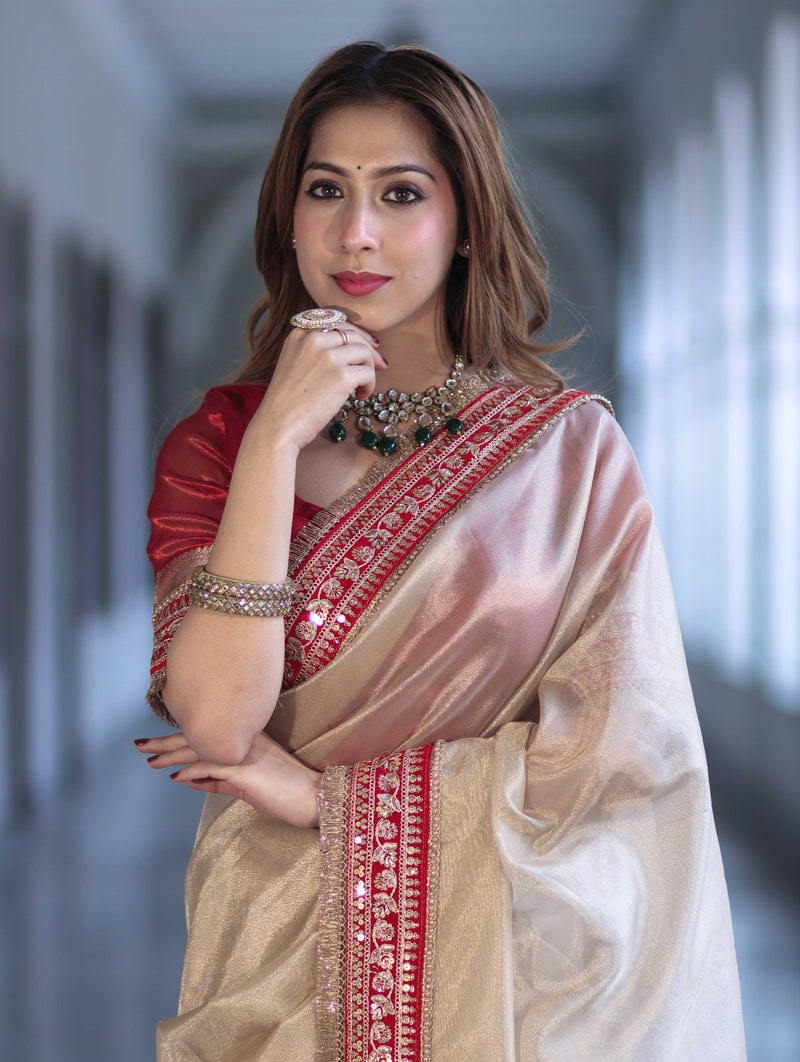 Ivory Tissue Saree with Rich Velvet Border