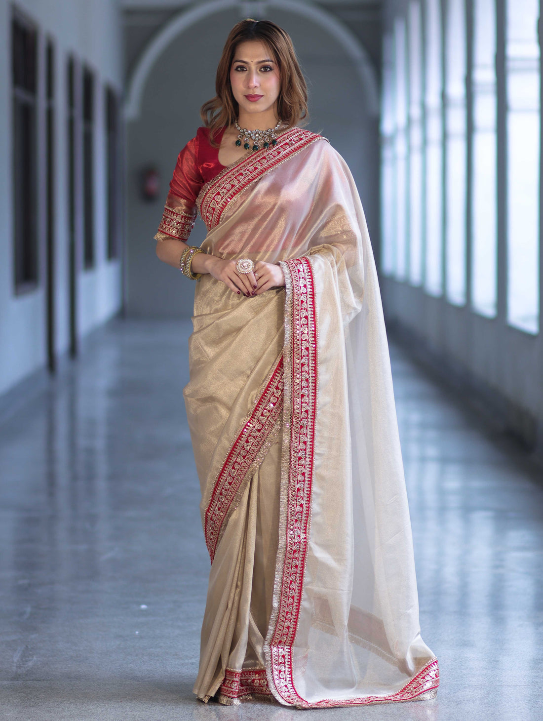 Ivory Tissue Saree with Rich Velvet Border