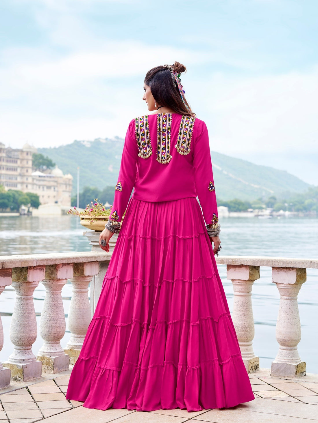 Royal Gamthi Rayon Lehenga Choli with Mirror Work Jacket Set