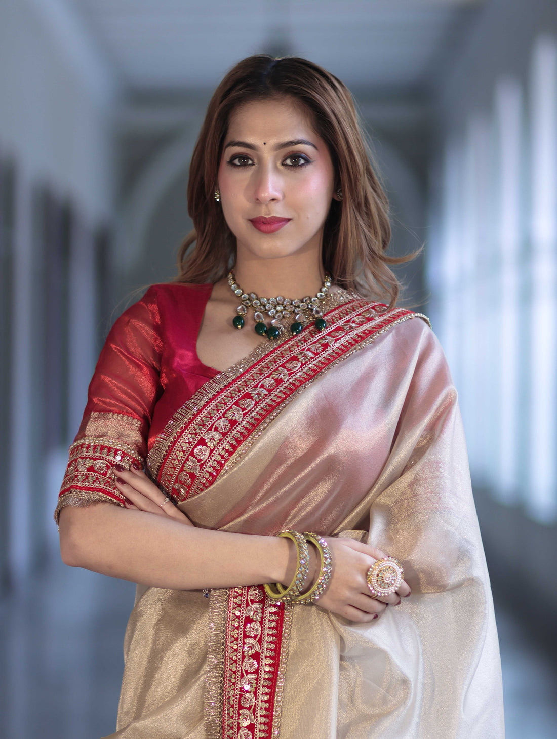 Ivory Tissue Saree with Rich Velvet Border