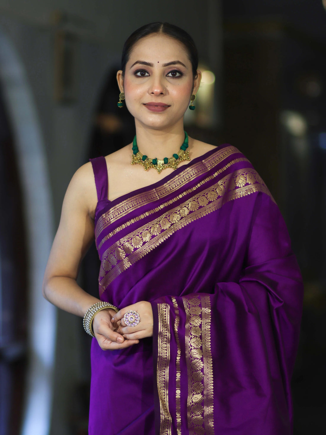 Banarasi Handloom Semi Silk Saree with Intricate Zari Border