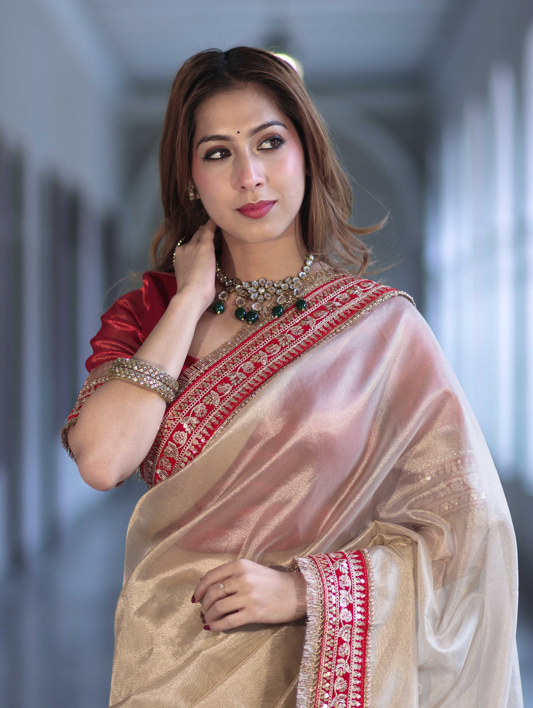 Ivory Tissue Saree with Rich Velvet Border