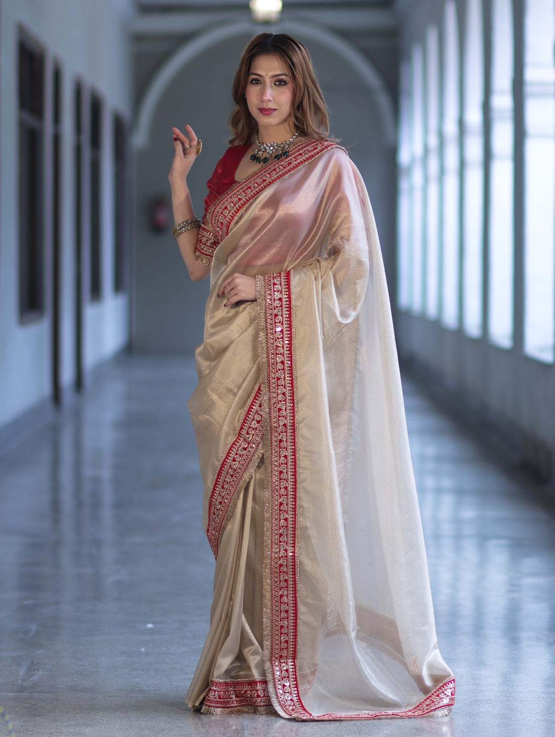 Ivory Tissue Saree with Rich Velvet Border