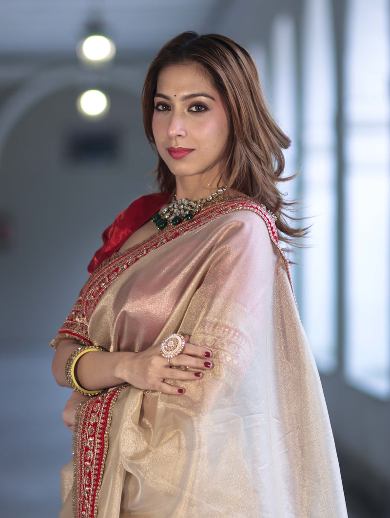 Ivory Tissue Saree with Rich Velvet Border