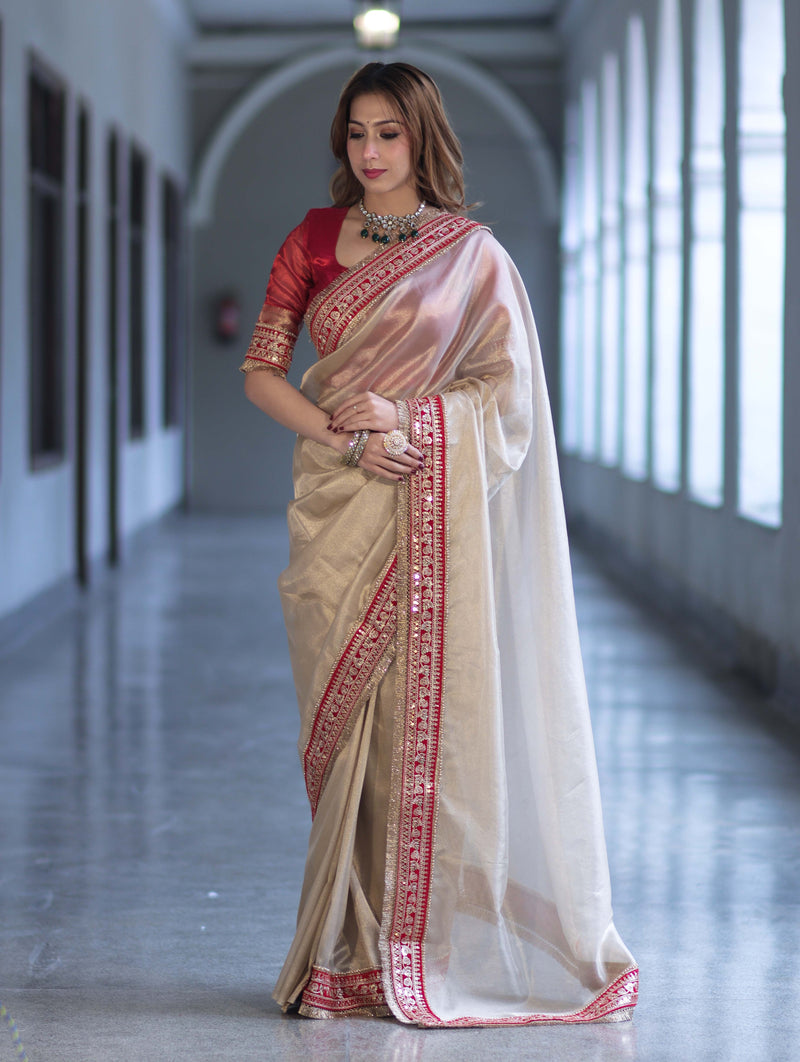 Ivory Tissue Saree with Rich Velvet Border