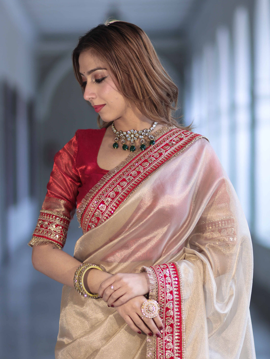 Ivory Tissue Saree with Rich Velvet Border