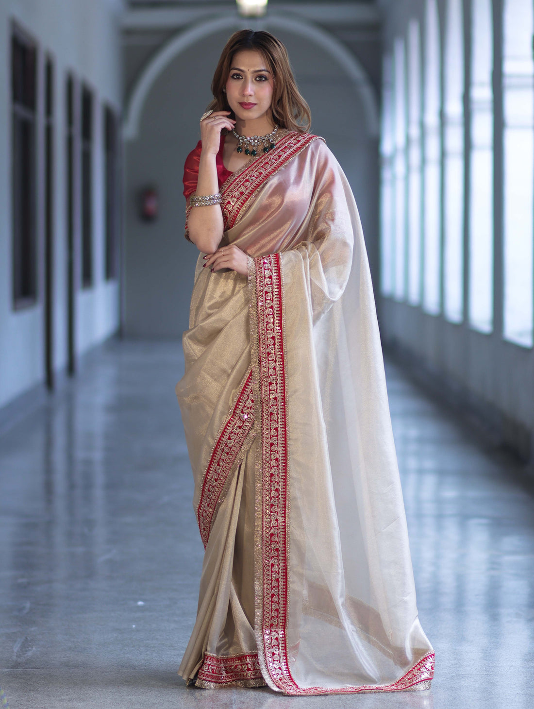 Ivory Tissue Saree with Rich Velvet Border