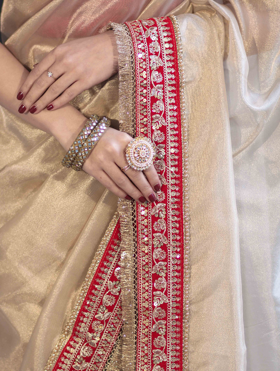 Ivory Tissue Saree with Rich Velvet Border