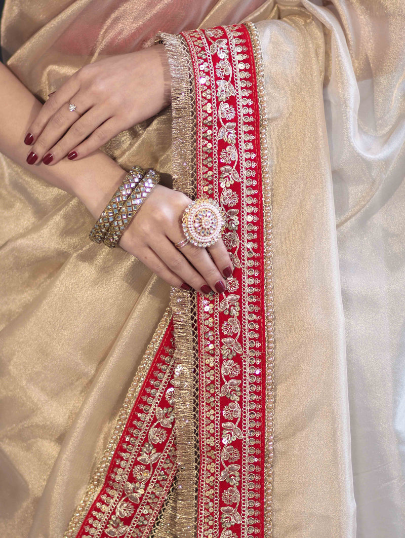 Ivory Tissue Saree with Rich Velvet Border