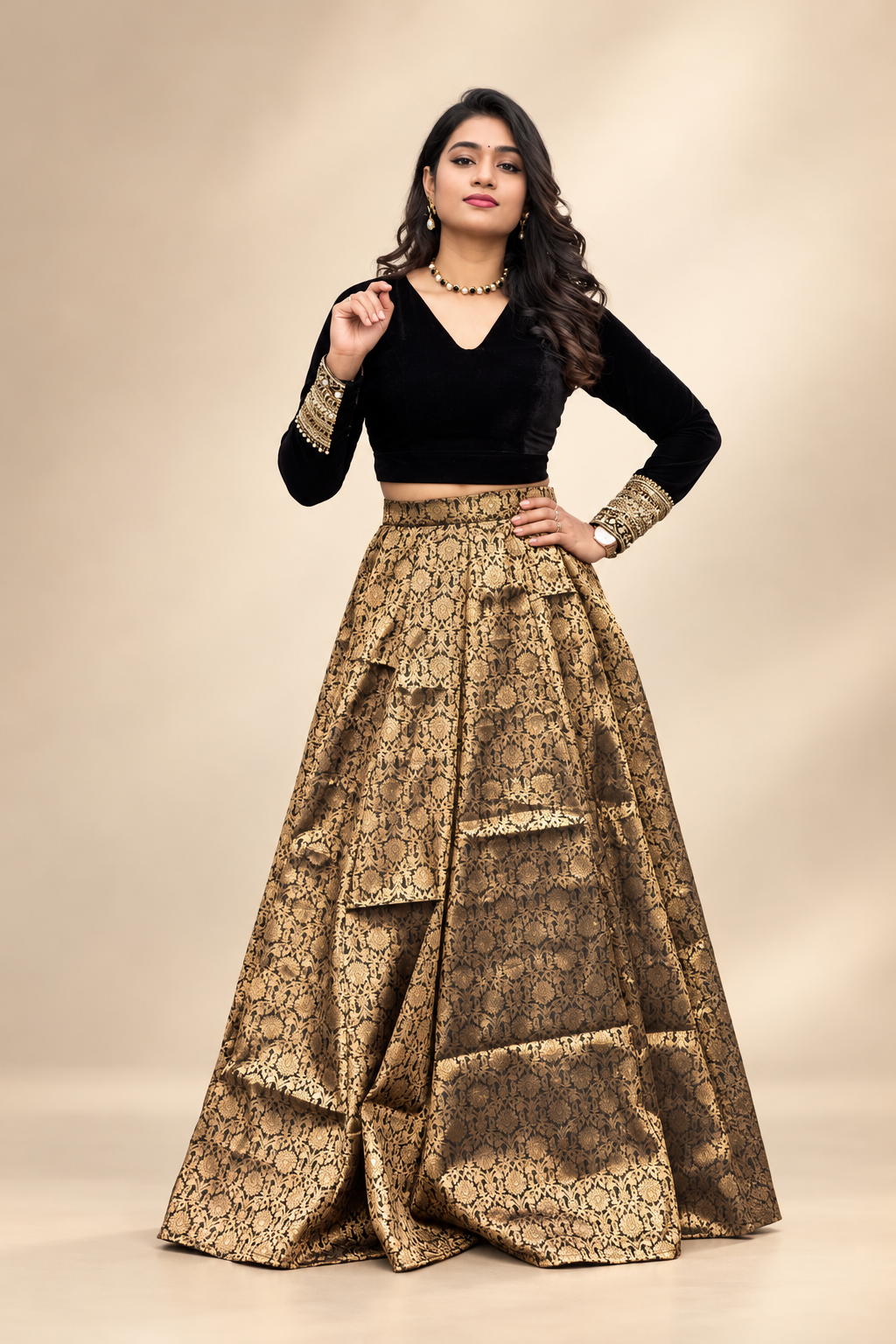 Royal Gita Banarasi Lehenga Set with Velvet Embroidered Blouse