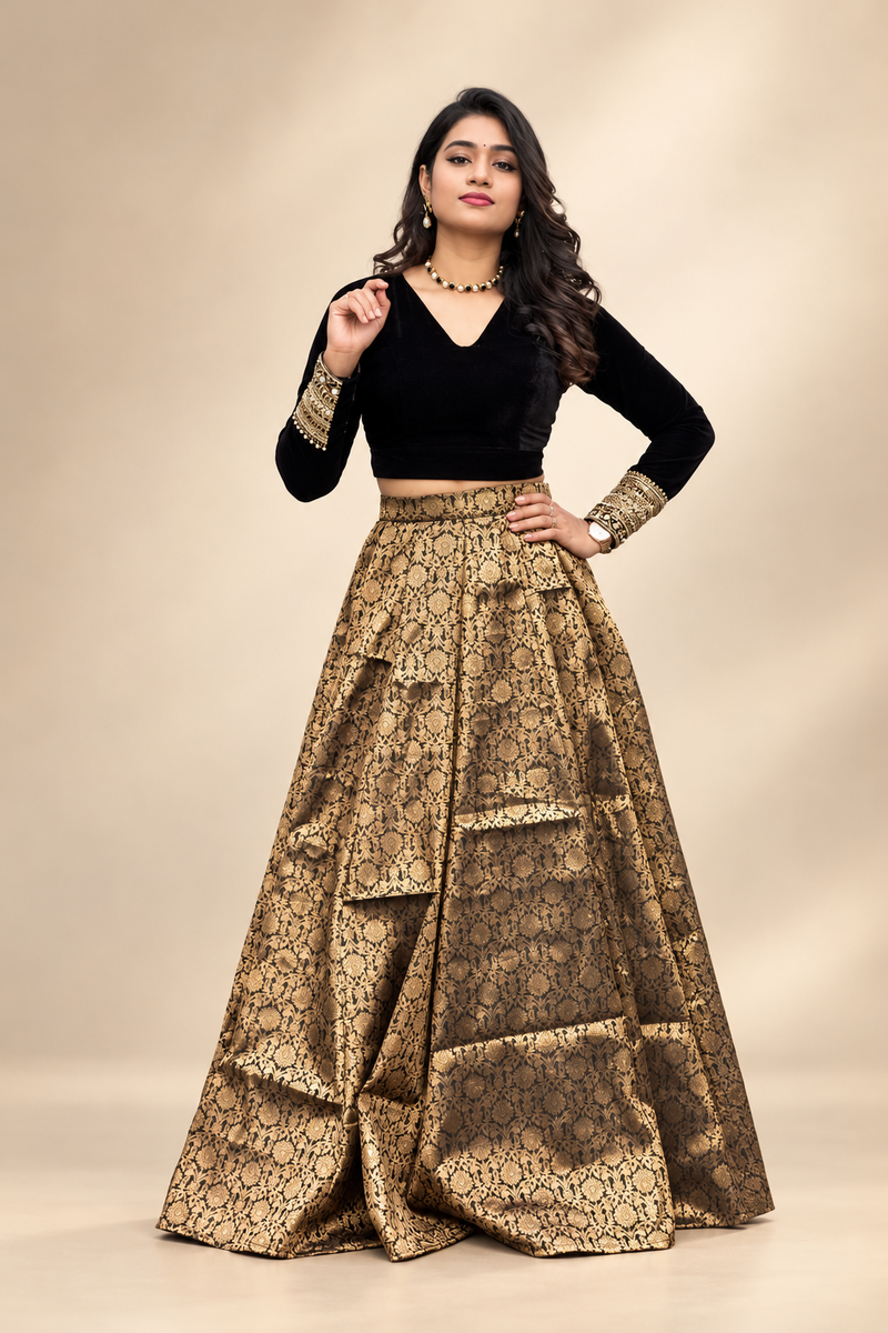 Royal Gita Banarasi Lehenga Set with Velvet Embroidered Blouse