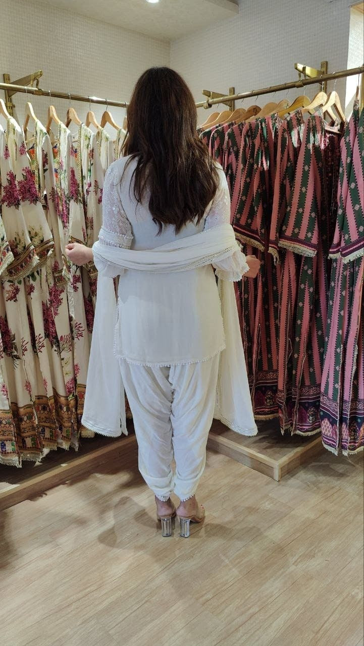 Georgette Mustard Chikan 3-Piece Set