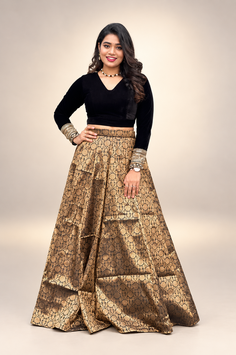 Royal Gita Banarasi Lehenga Set with Velvet Embroidered Blouse