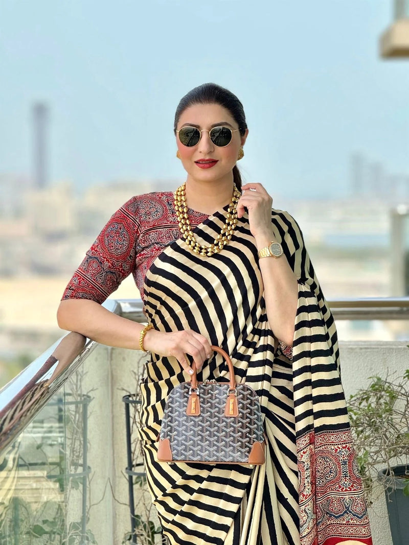 Rangrez Ajrakh Stripes Saree
