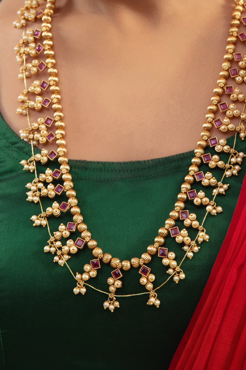 Lavanya Ruby Kolhapuri Saaj Necklace Set