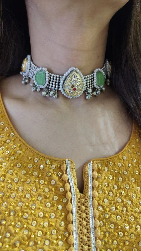 Georgette Mustard Chikan 3-Piece Set