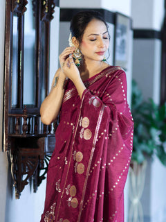 Mehrunisa Wine Banarasi Saree