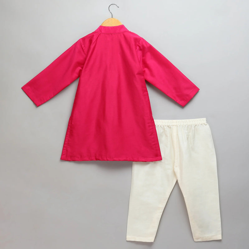 Pink Cotton Silk Kurta Pyjama Jacket Set