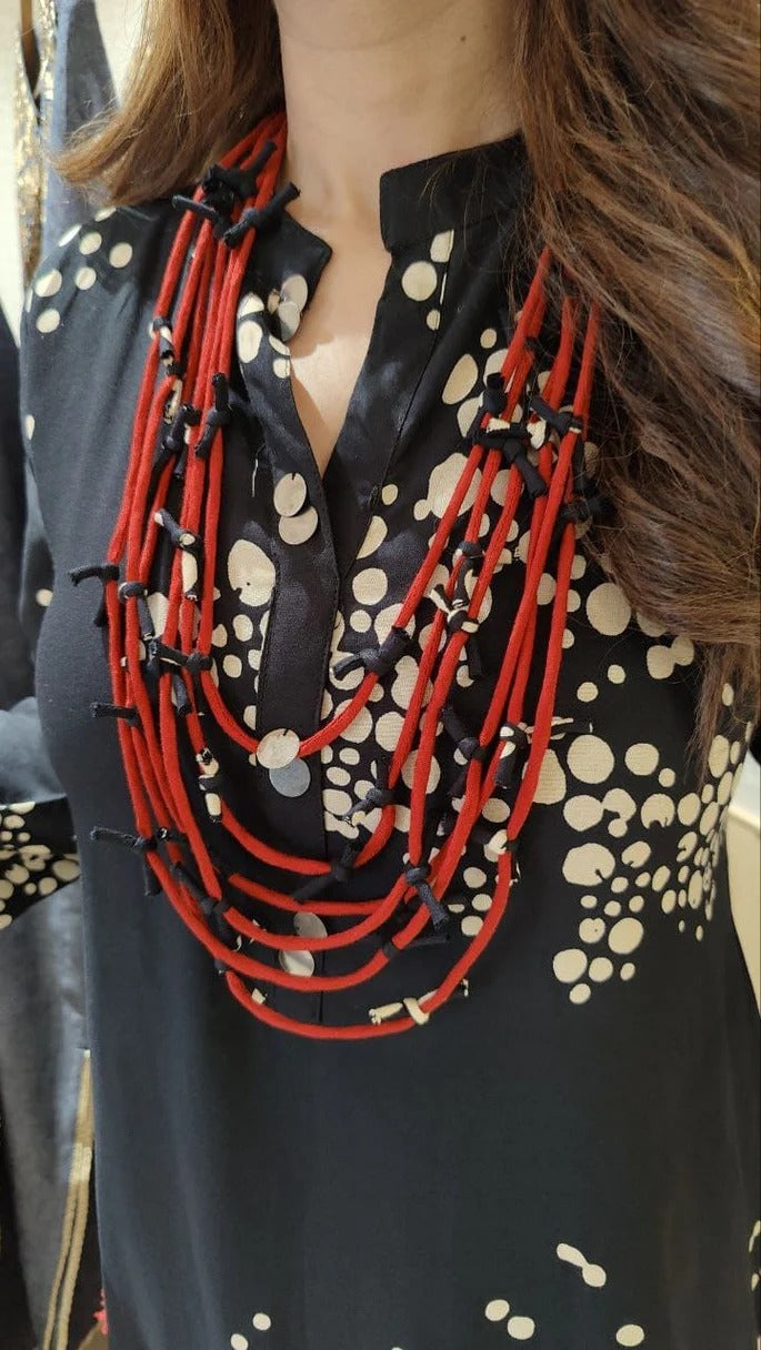 Black Rayon Dhoti Skirt Dress with Necklace