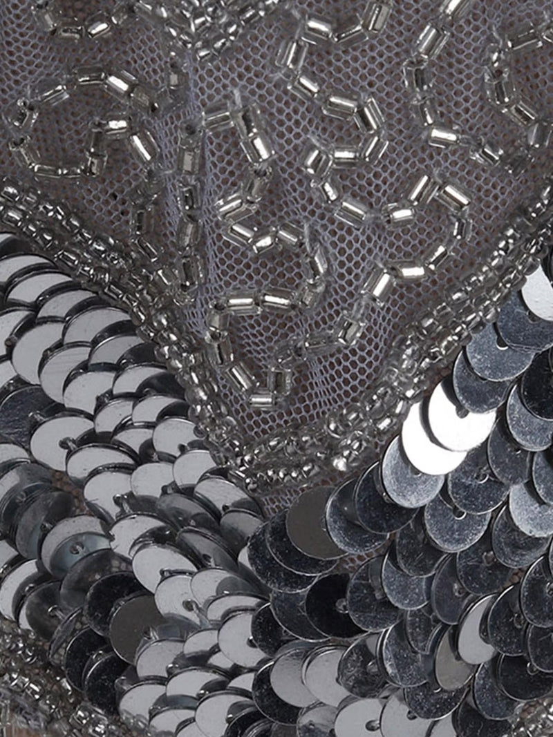 Grey Embellished Beaded High Neck Cape