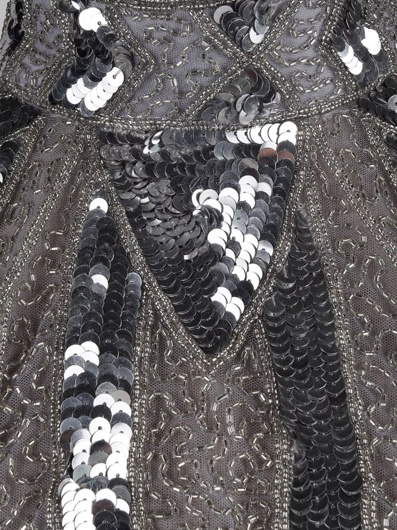 Grey Embellished Beaded High Neck Cape