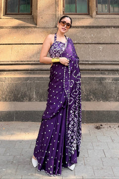 Royal Bandhani Purple Saree