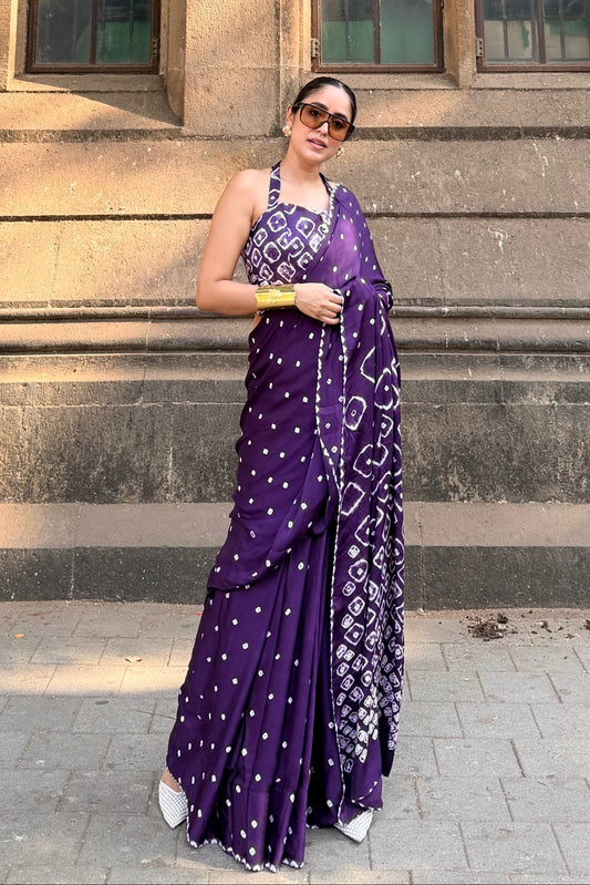 Royal Bandhani Purple Saree