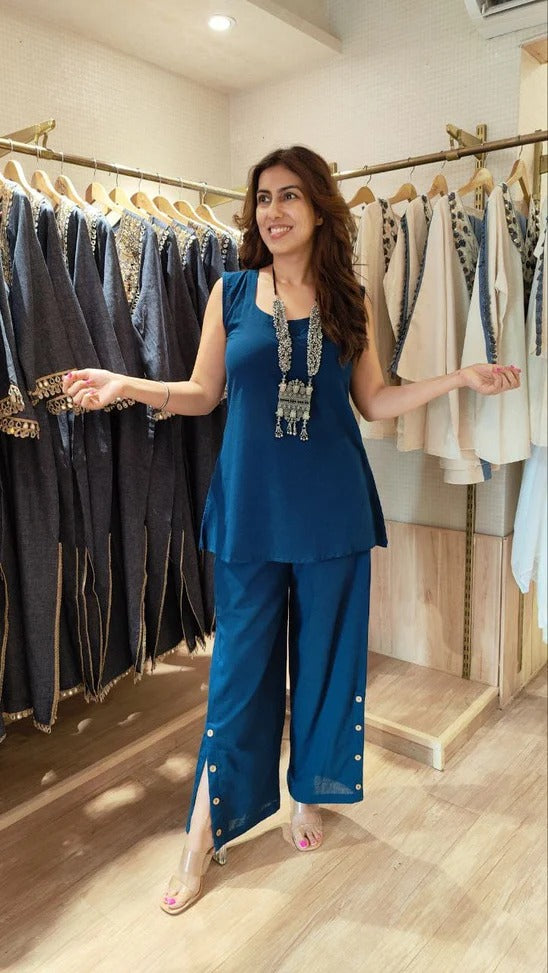 Teal Blue Organic Cotton Three-Piece Co-Ord Set