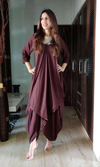 Liva Cotton Brown Butterfly Flared Dress