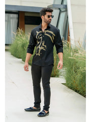 Black Cotton Sequined Party Cocktail Shirt