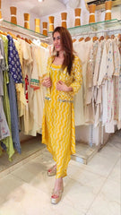 Natural Crepe Shell Yellow Dhoti Set