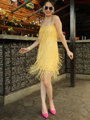 Polyester Lemon Yellow Fringe Empire Dress