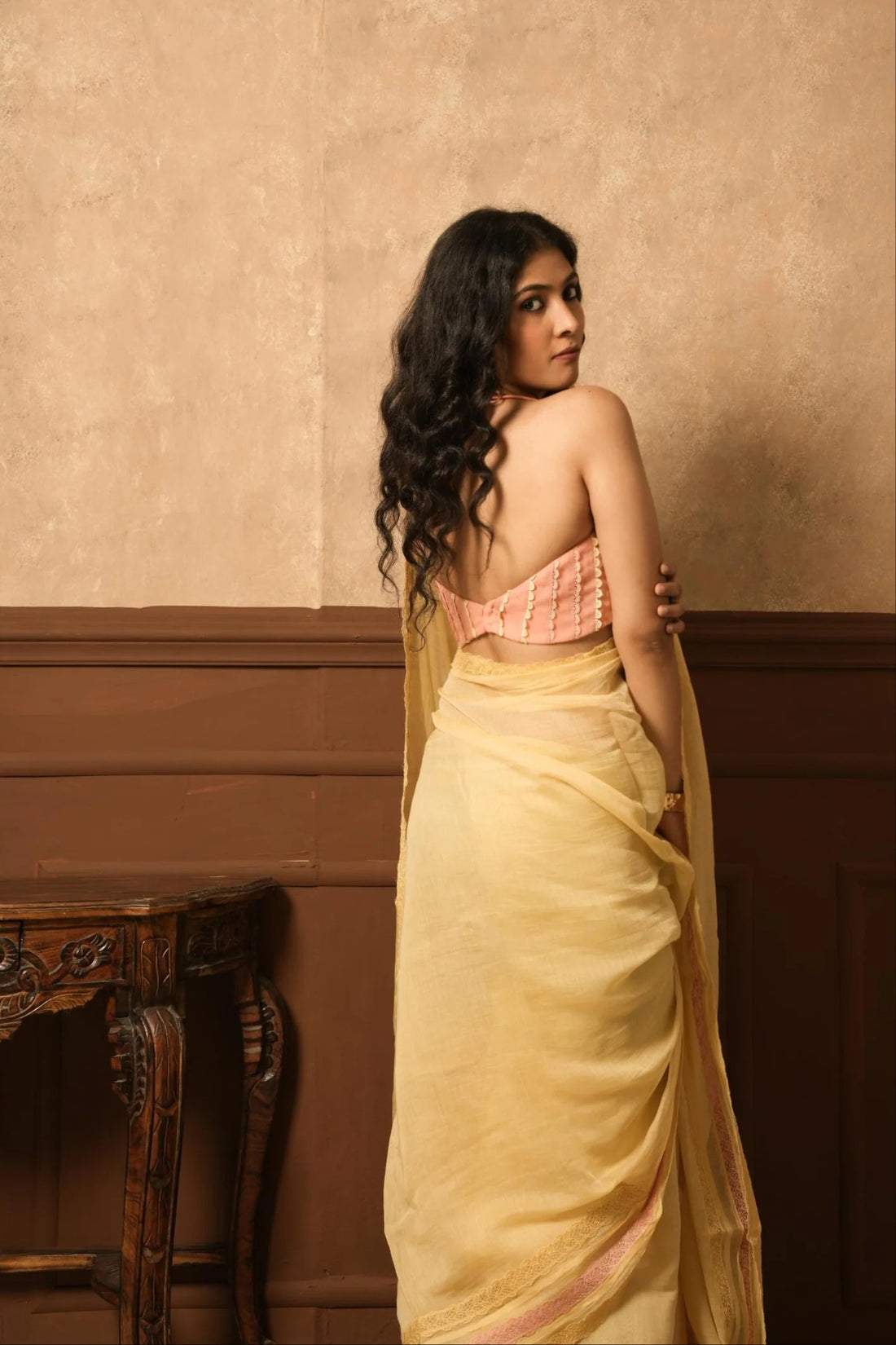 Chameli Pastel Yellow Pure Mul Chanderi Saree