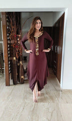 Cotton Navy Blue Gold Long Dress