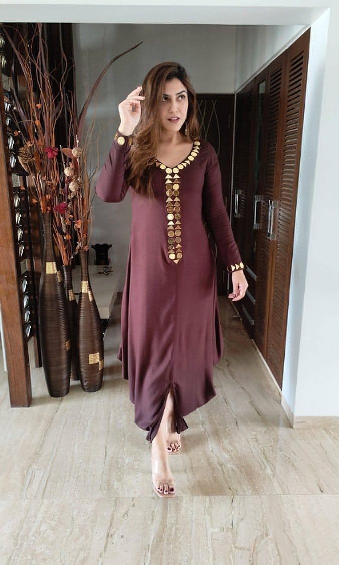 Cotton Navy Blue Gold Long Dress