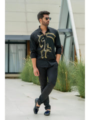 Black Cotton Sequined Party Cocktail Shirt