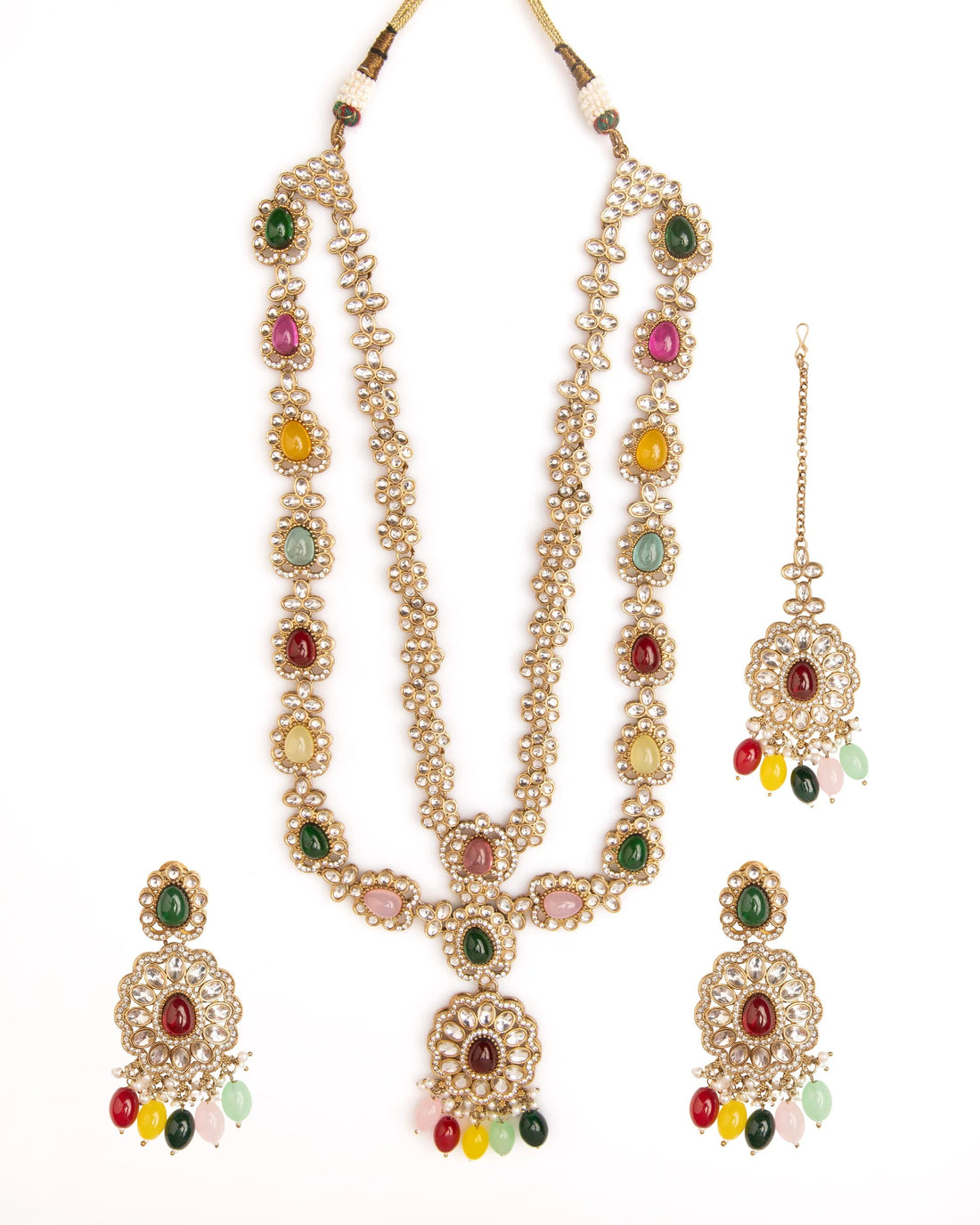 Rajsi Meenakari Long Heritage Necklace Set with Earrings & Maang Tikka