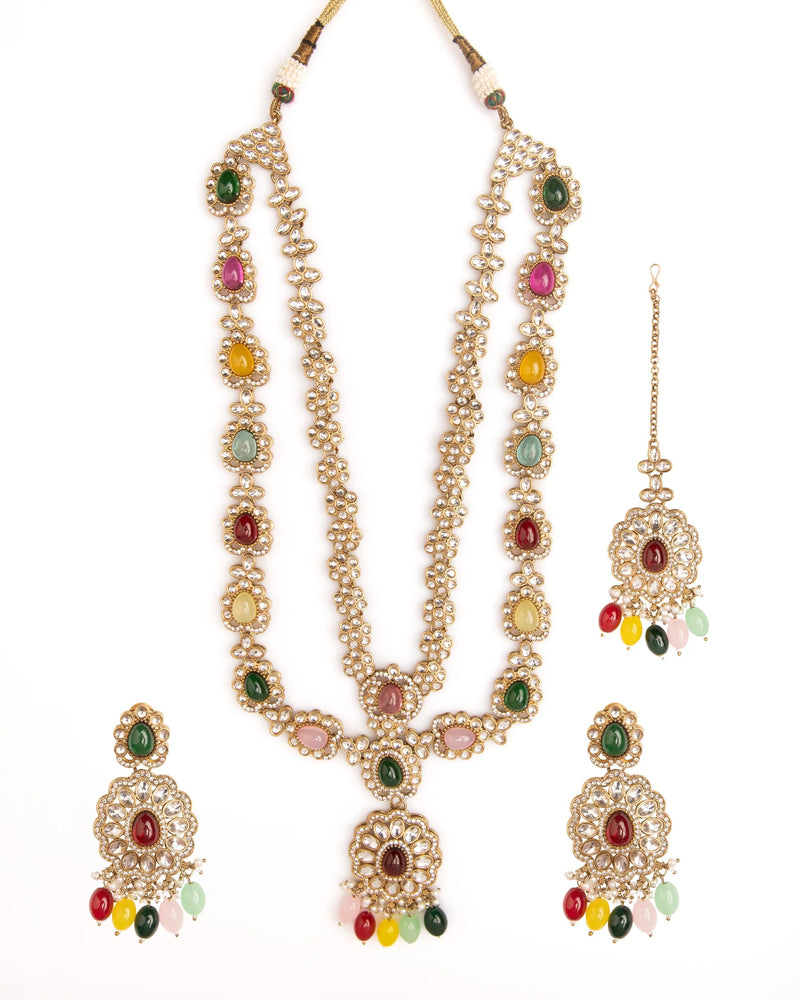 Rajsi Meenakari Long Heritage Necklace Set with Earrings & Maang Tikka