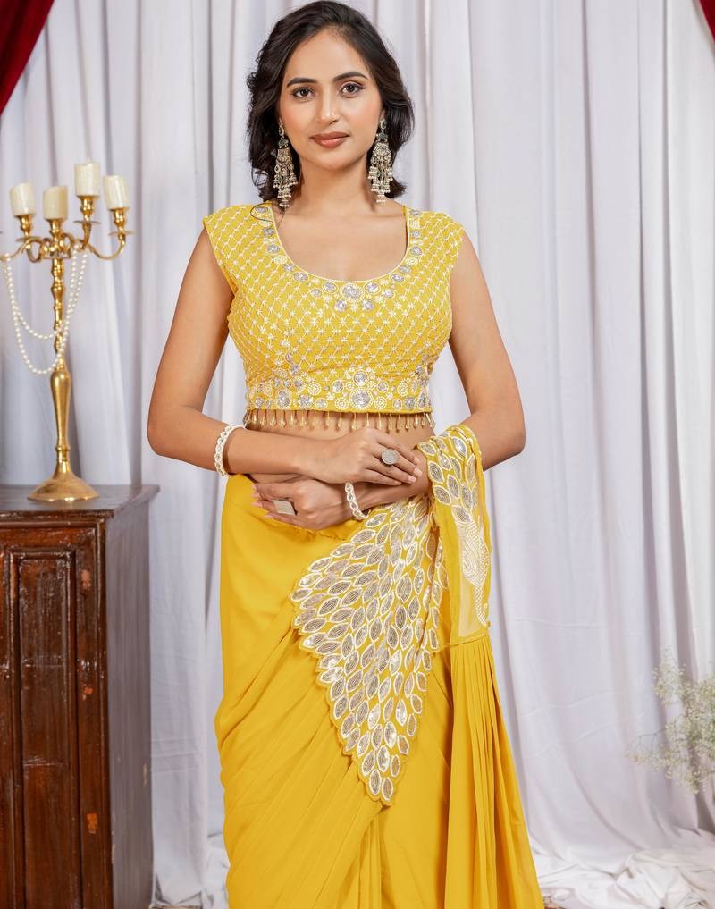Noor Zahra Luxe Embroidered Saree (Ready-To-Wear) with Blouse
